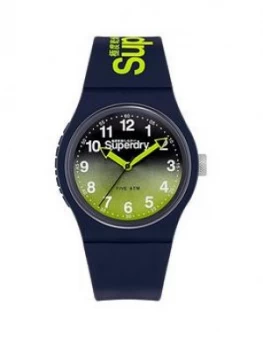Image of Superdry Urban Laser Navy/Lime Graduated Dial Navy Silicone Strap Unisex Watch, One Colour, Men