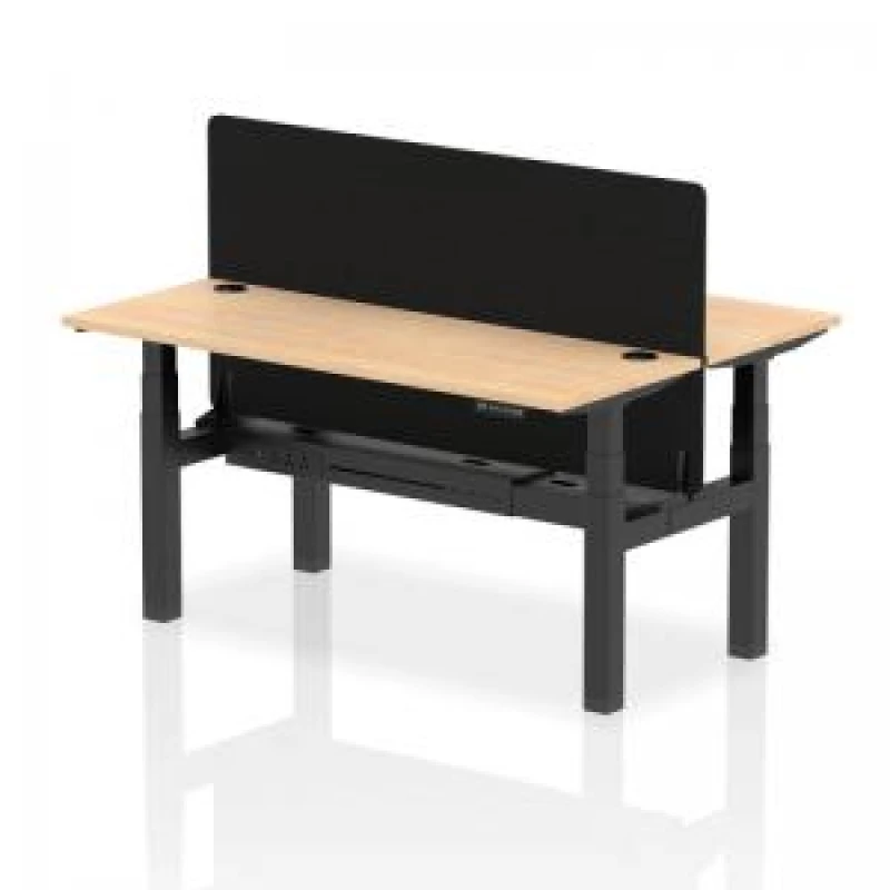 Image of Air Back - to - Back 1600 x 600mm Height Adjustable 2 Person Bench Office Desk Maple Top - Cable Ports Black Frame - Black Straight Screen