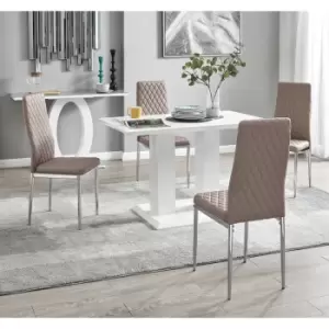 Image of Furniturebox UK - Furniturebox Imperia 4 High Gloss White Modern Dining Table And 4 Cappuccino Milan Faux Leather Dining Chairs With Silver Legs