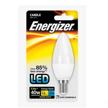 Image of Energizer E14 Warm White Blister Pack Candle 5.2w 470lm