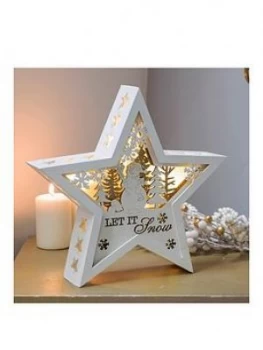 Image of Led Wooden Christmas Star - Let It Snow