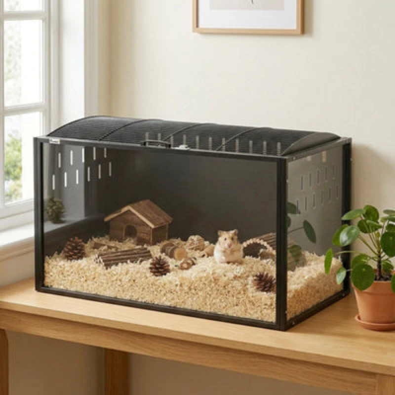 Image of Pawhut Hamster Cage Steel Acrylic Rat Cage With Openable Top, Black D51-540V01BK