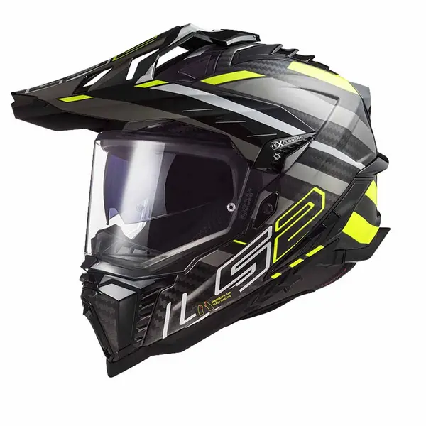 Image of LS2 MX701 Explorer Carbon Edge Glossy Black H-V Yellow Adventure Helmet Size XS