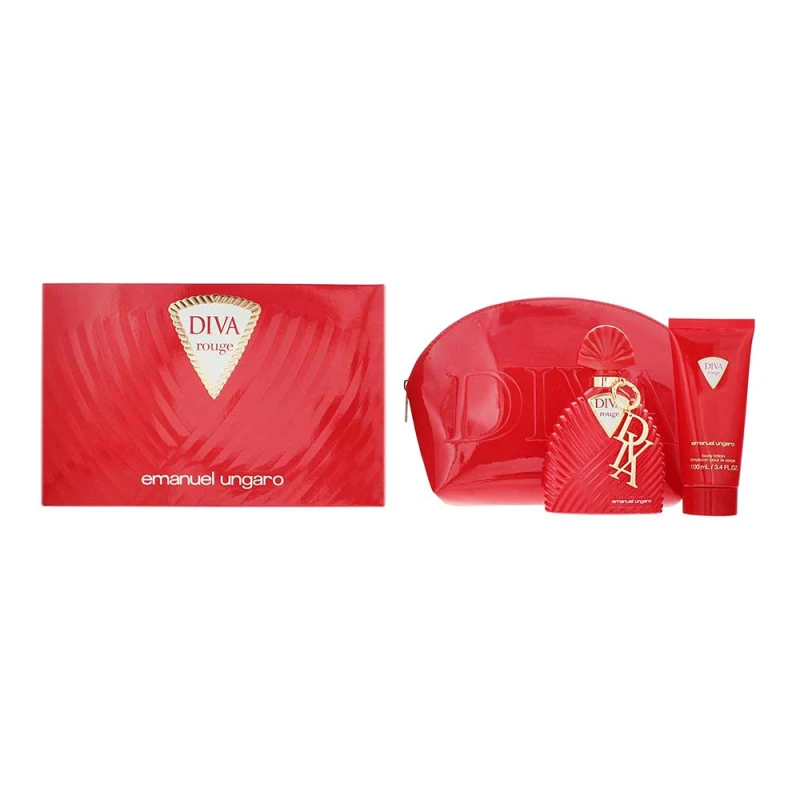 Image of Emanuel Ungaro Diva Rouge Gift Set: Eau de Parfum 100ml - Body Lotion 100ml - Pouch