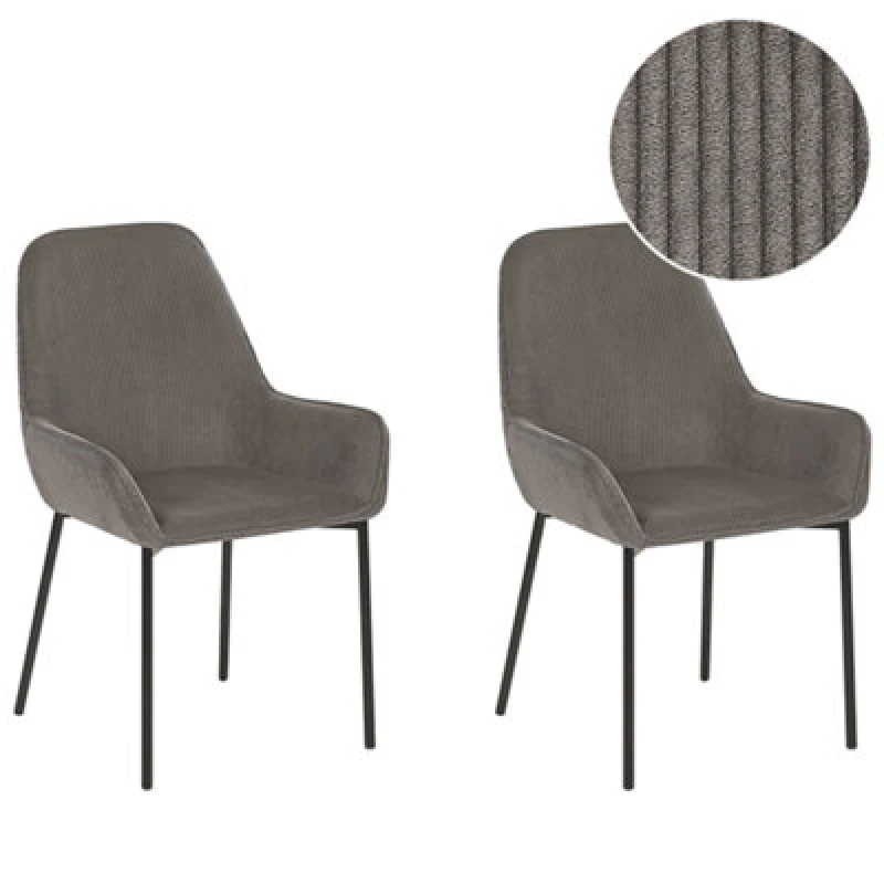 Image of Beliani Set Of 2 Dining Chairs Loverna Corduroy Grey