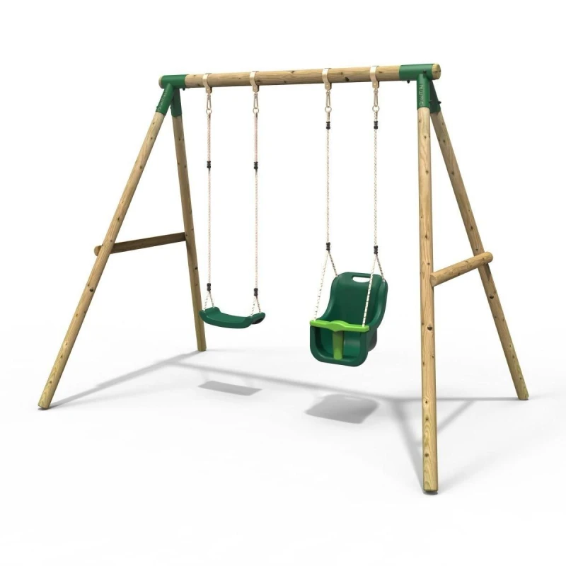 Image of Rebo Wooden Garden Swing Set with Standard Seat and Baby Seat - Luna Green Green