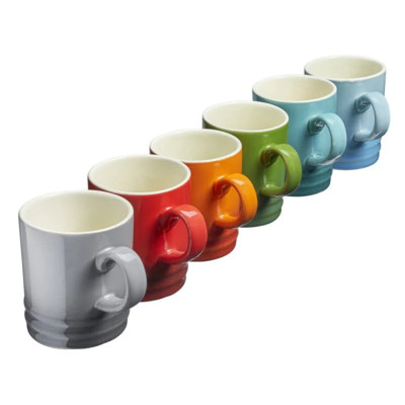 Image of Cooks Professional 6 Piece Colourful Stoneware Mug Set - Dishwasher Safe Tea Coffee Drinking Cups 350Ml Capacity - Multicolour