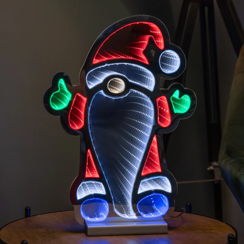Image of 40cm Light up Standing Gnome Christmas Infinity Decoration on Wooden Base with LEDs