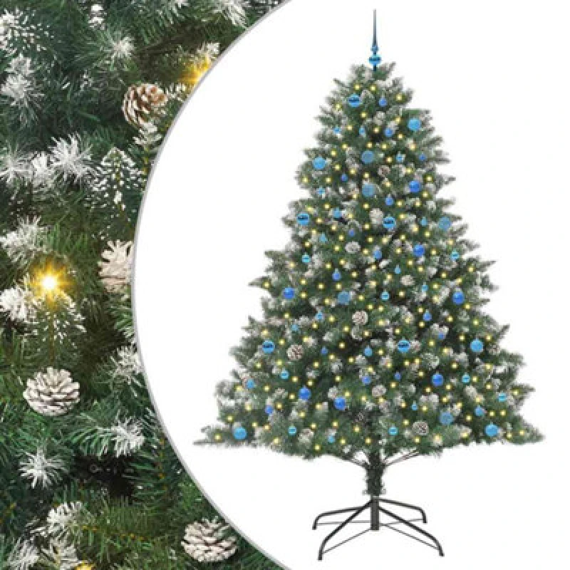 Image of vidaXL Artificial Christmas Tree with Stand, Blue Balls Green 160 x 160 x 240 cm, Green 3395264