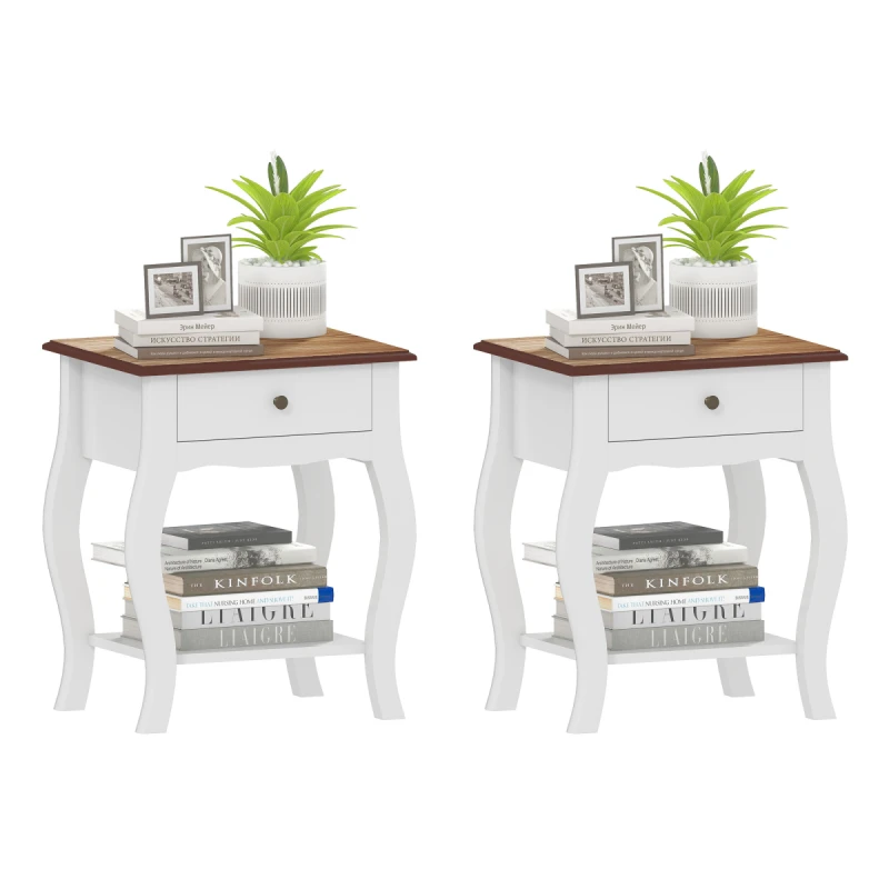 Image of HOMCOM HOMCOM Bedside Tables Set of 2, Bedside Cabinets with Drawer, Shelf, White White One Size Unisex 5063603480605