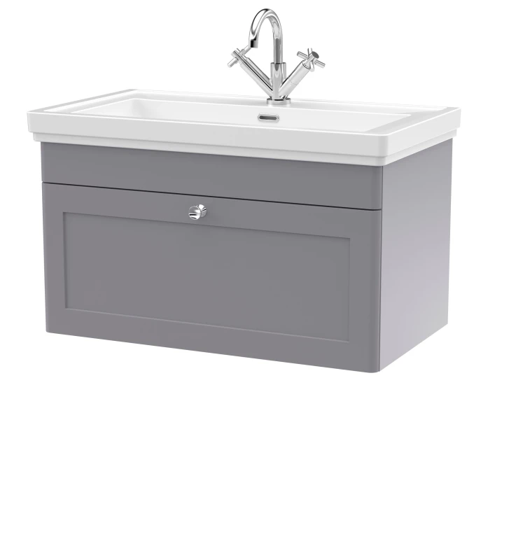 Image of Balterley Traditional Wall Hung 1 Drawer Vanity 1 Tap Hole Fireclay Basin 800mm Grey