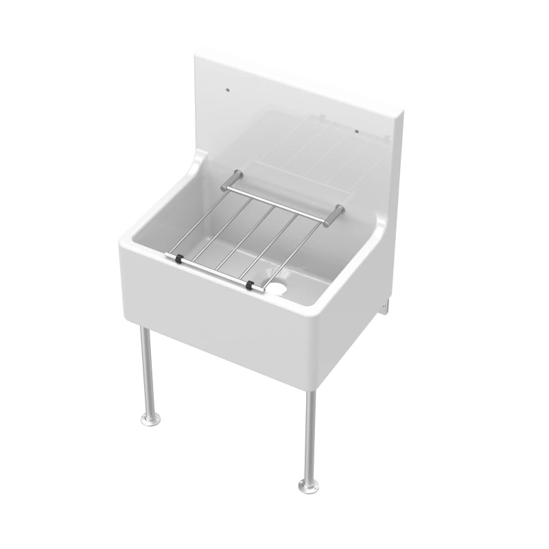 Image of Balterley 1 Bowl Fireclay Cleaner Sink with Grill Legs 515 x 535 x 393mm White