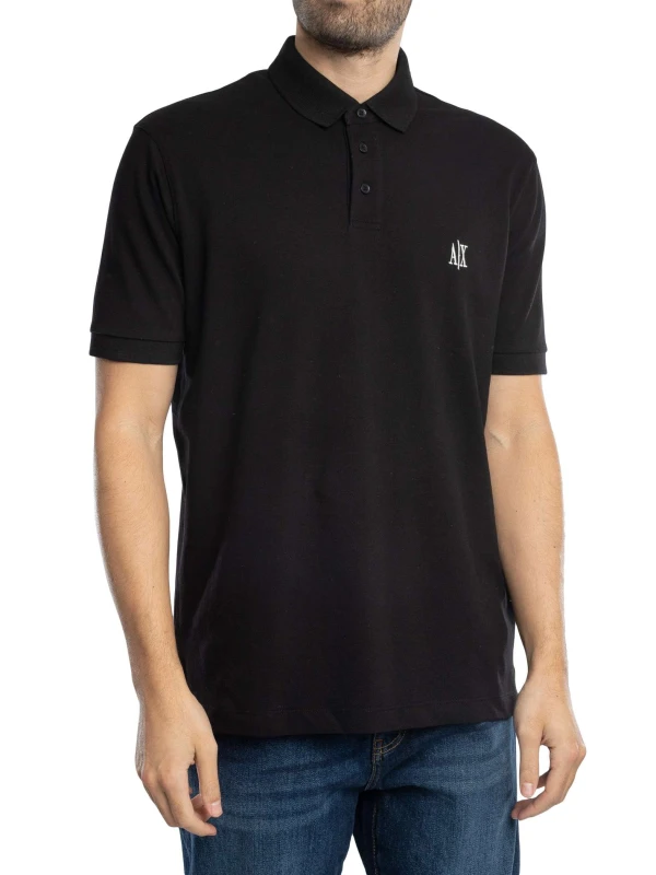 Image of Armani Exchange Chest Logo Polo Shirt Black/White XL