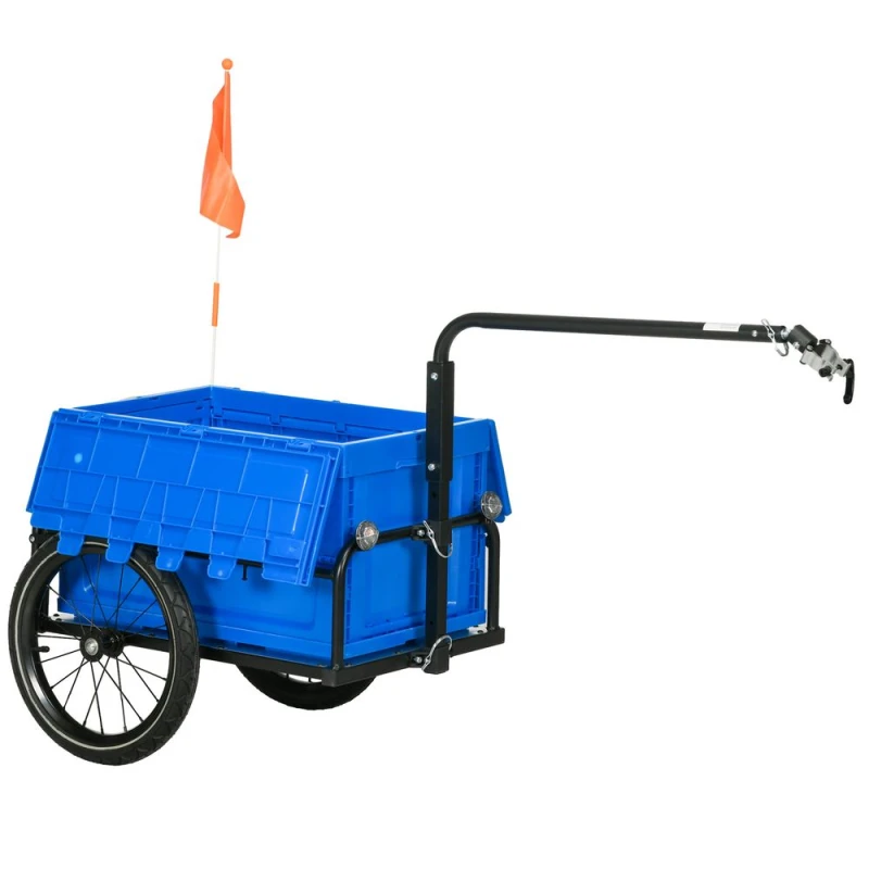 Image of HOMCOM Homcom - Bicycle Trailer with Foldable Storage Box and Pneumatic Tyres Blue 8435677851297