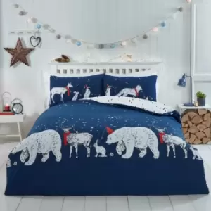 Image of Polar Bears And Friends Navy Duvet Set - Double