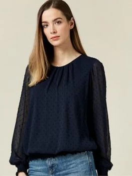 Image of Wallis Dobby Plain Spot Blouse - Navy Blue, Navy Blue, Size 8, Women