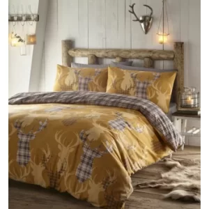 Image of Portfolio Home Tartan Stag Single Duvet Cover Yellow Bedding Bed Set Reversible