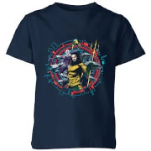 Image of Aquaman Circular Portrait Kids T-Shirt - Navy - 5-6 Years - Navy