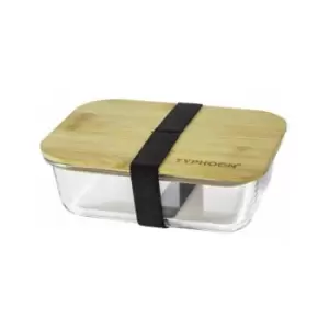 Image of Typhoon 1402.027 Pure Glass Lunch Box Temperature Resistant Bowl with Bamboo Lid Airtight Seal & Loose-Proof Strap Microwavable, Refrigerator,