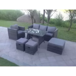 Image of Fimous 4 Seater Outdoor Dark Grey Rattan Lounge Complete Sofa Set with 2 Stools and Big Footstools