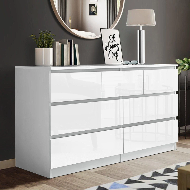 Image of LUXURY LIFE Carlton Gloss Chest of Drawers 7 Drawer Merchant in White White Unisex