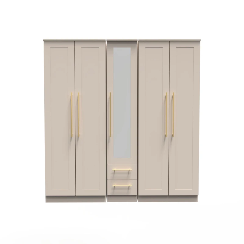 Image of Helmsley Tall 5 Door 2 Drawer 1 Mirror Wardrobe In Kashmir Matt (Ready Assembled)