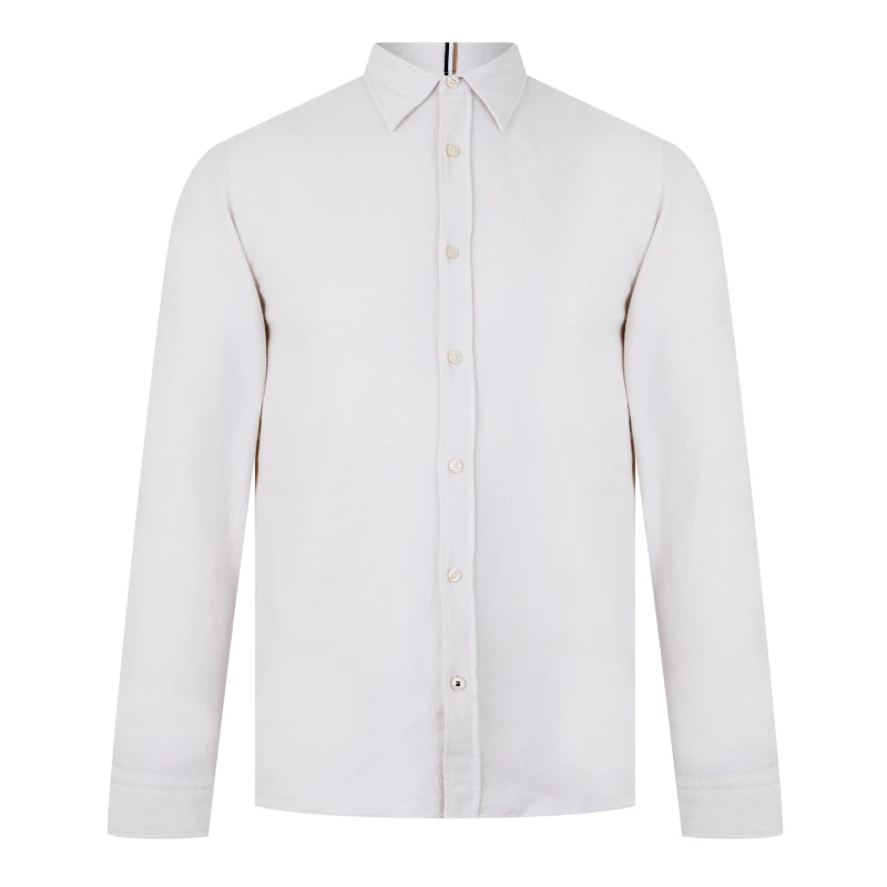 Image of Boss Mens C-Roan-Kent-C-244 Black Long Sleeve Plain Shirt Open White 131 male Small