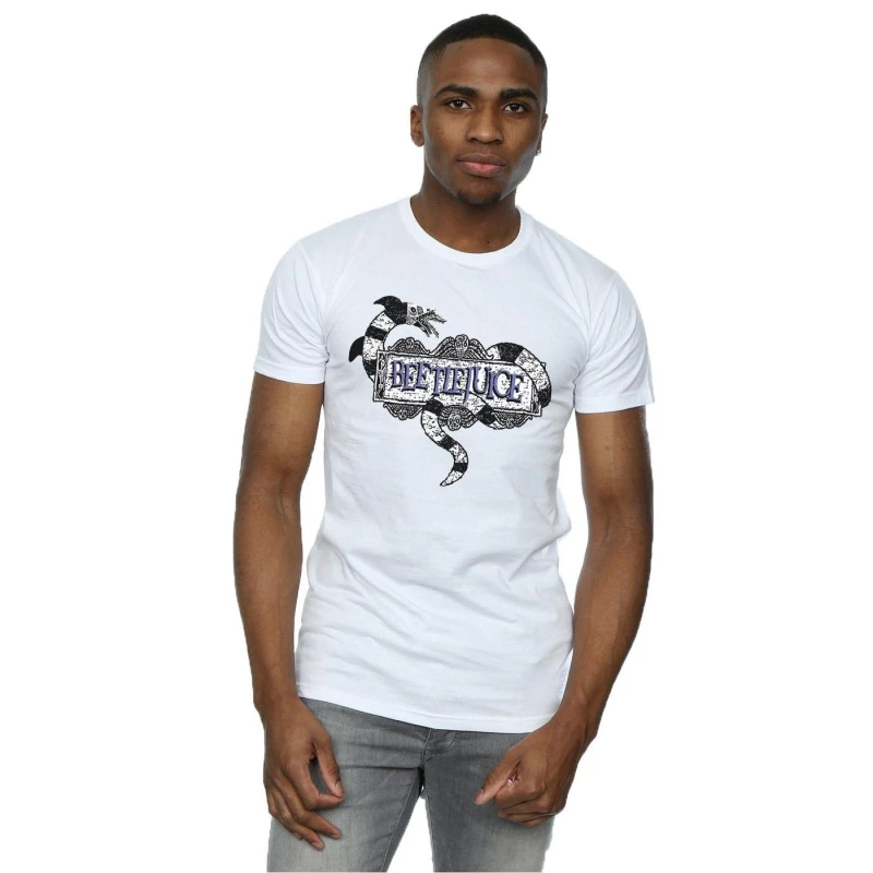 Image of Beetlejuice Beetlejuice Men Sandworm Logo T-Shirt in White Size: Small White S Male 5057245902328
