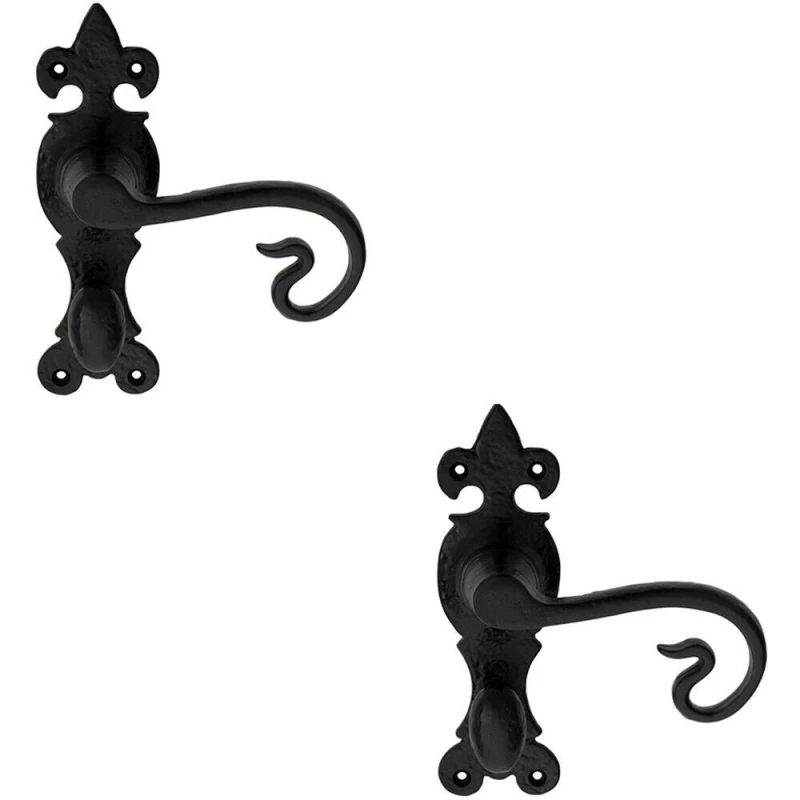 Image of Loops 2x PAIR Forged Curled Handle on Bathroom Backplate 167 x 51mm Black Antique Black