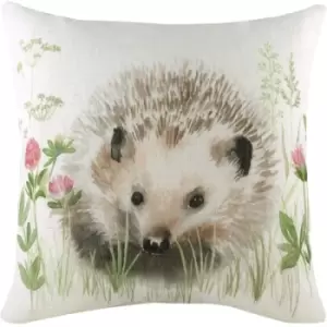 Image of Evans Lichfield Hedgerow Hedgehog Cushion Cover (One Size) (Off White/Brown/Green) - Off White/Brown/Green