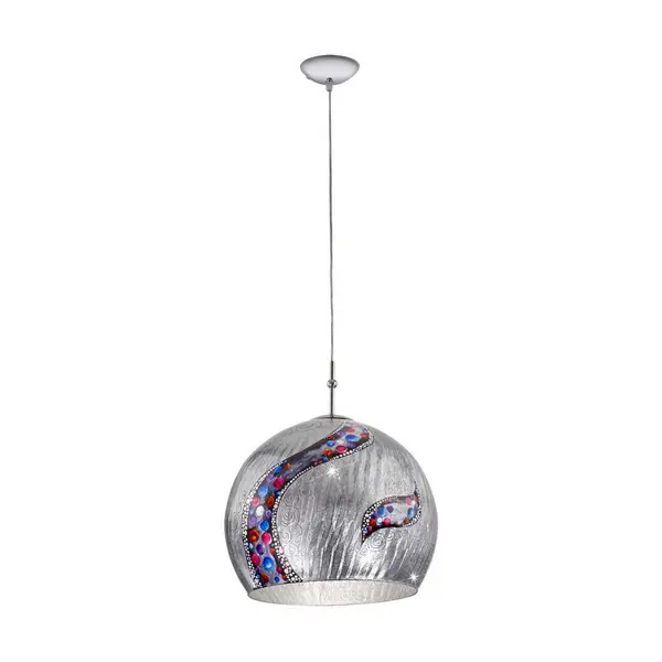 Image of Luna Designer Glass Dome Pendant Light Polished Chrome 1x E27 - Kiss Silver Pattern
