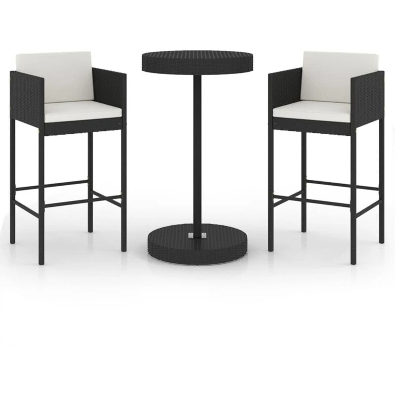 Image of VIDAXL Vidaxl - 3 Piece Garden Bar Set with Cushions Poly Rattan Black 8720286833315
