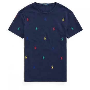 Image of Polo Ralph Lauren All Over Logo Crew Neck T Shirt - Newport Navy