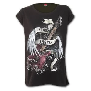 Image of Rock Angel Turnup Sleeve Loosefit Tee Womens Medium Short Sleeve Top - Black