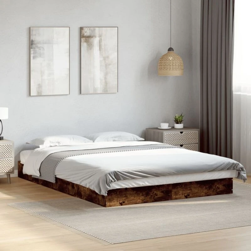 Image of VIDAXL Bed Frame without Mattress Smoked Oak 140x200cm Engineered Wood Vidaxl 8721102598869