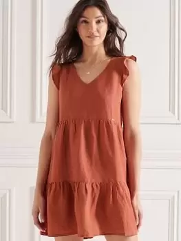 Image of Superdry Tinsley Tiered Dress - Orange, Size 14, Women
