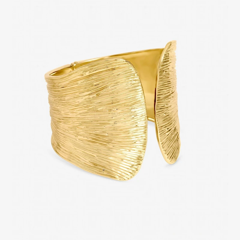 Image of Inicio Womens Gold Plated Textured Cuff - Gift Pouch Gold Female One Size