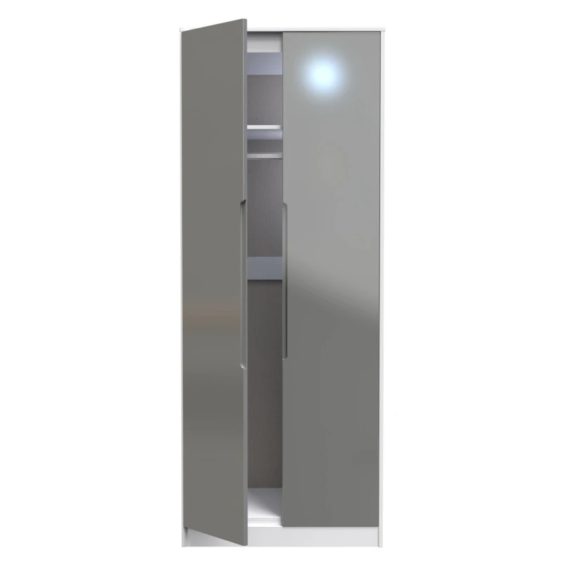 Image of Turin 2 Door Wardrobe In Grey Gloss & White (Ready Assembled)