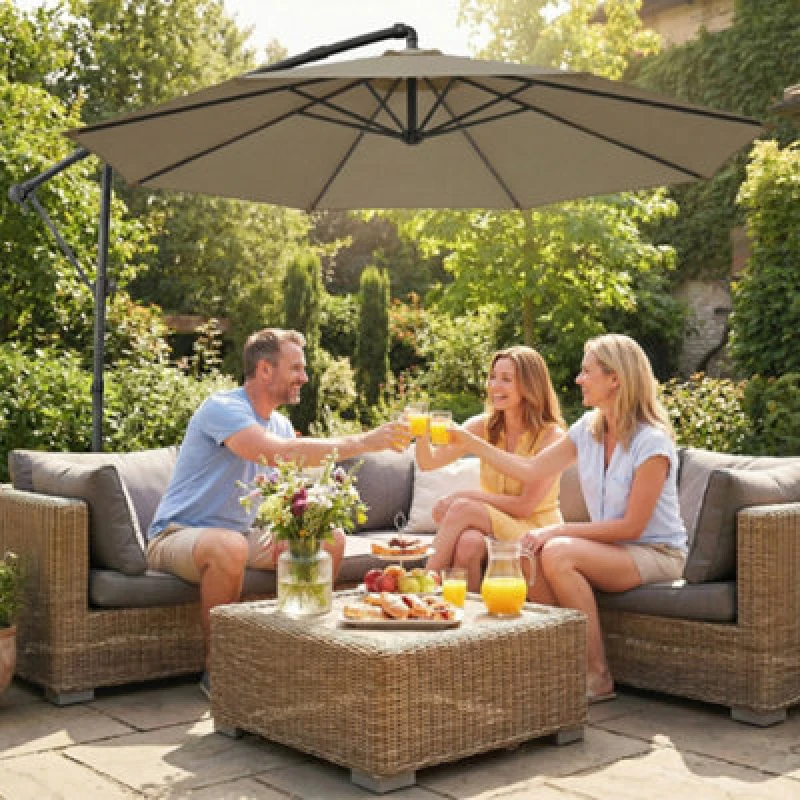 Image of OUTSUNNY 3m Garden Cantilever Parasol with Cover, Rotation in Khaki Size: 3m x 3m Khaki Unisex 3m x 3m