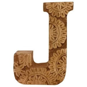 Image of Letter J Hand Carved Wooden Flower