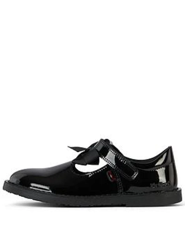 Image of Kickers Black adlar t-bar bow Girls Junior shoes Black UK 11 (EU 29)