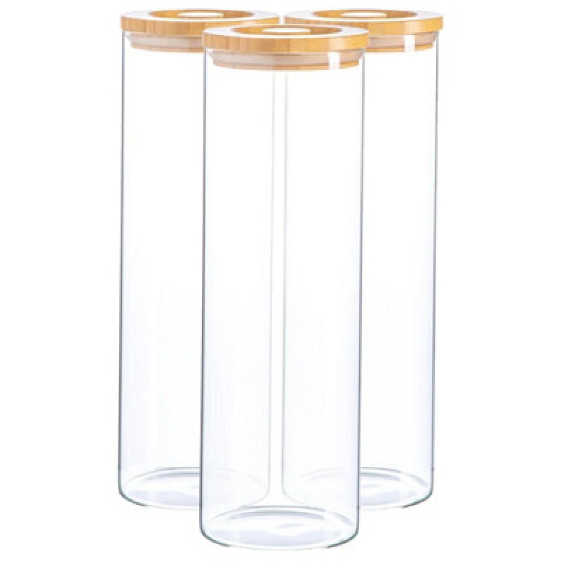 Image of Argon Tableware Glass Storage Jars with Wooden Lids 2 Litre Pack of 3 Clear