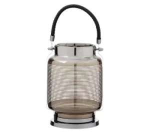 Image of INTERIORS by Premier Small Nickel Stripe Lantern - Stainless Steel & Black, Stainless Steel