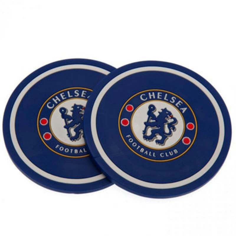 Image of Chelsea FC Chelsea FC Crest Coaster Set Pack of 2 in Blue Blue One Size Unisex 5063107260505