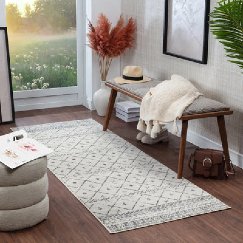 Image of Livabliss Berber Global White Mya Runner Rug 80 X 220 Cm - Easy Care, Non Shedding, Ideal For Hallway Or Beside The Bed