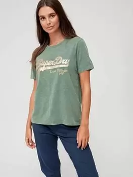 Image of Superdry Vintage Logo Borough T-Shirt - Green, Size 12, Women
