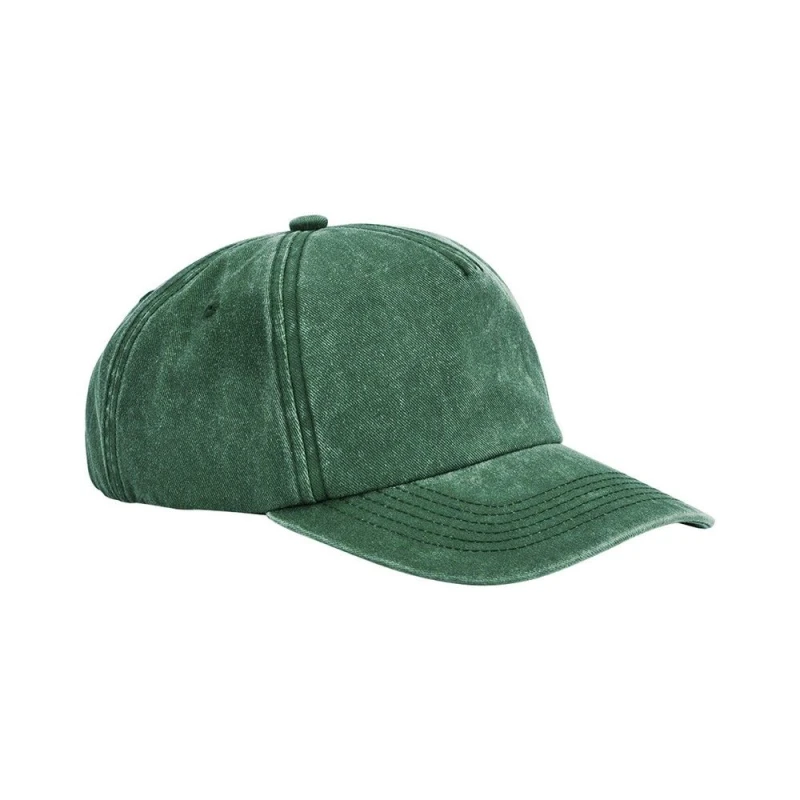 Image of Beechfield Mens Vintage Washed 5 Panel Relaxed Fit Baseball Cap in Bottle Green Bottle Green Male One Size