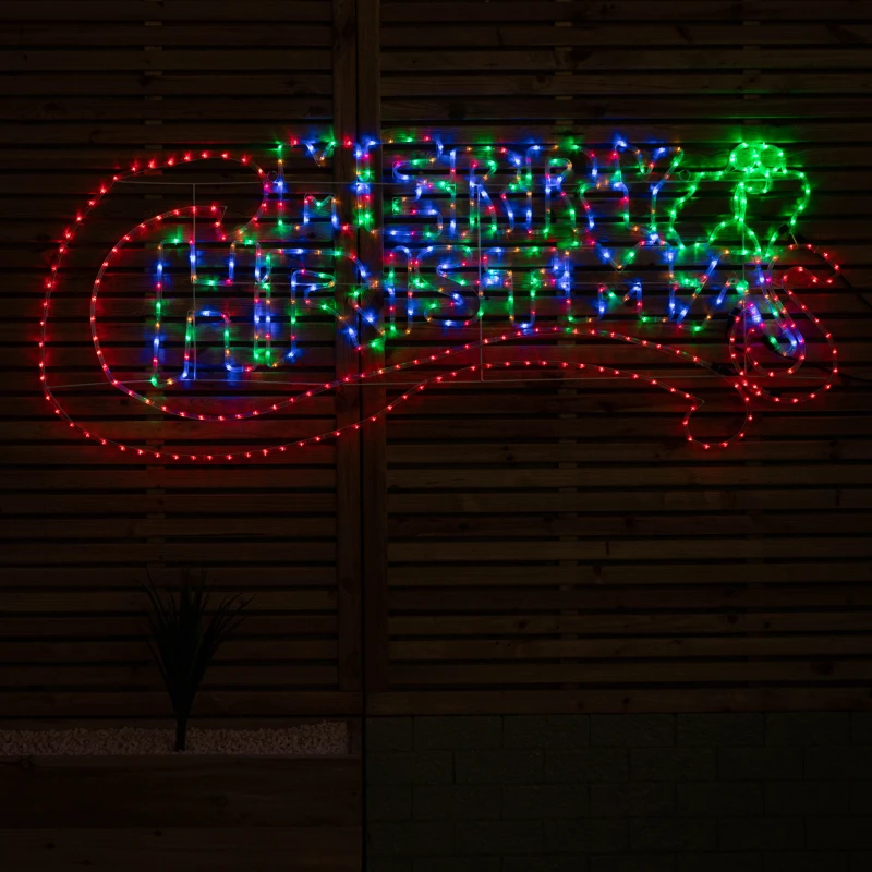 Image of 185cm x 70cm Light up Hanging Merry Christmas Rope Light with Multi-Action LEDs