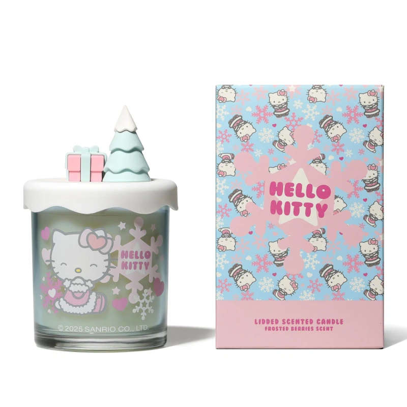 Image of Hello Kitty Seasons Winter Candle, Glass Vessel 3D Silicone Lid, Frosted Berries Scented