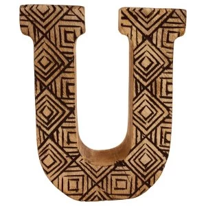 Image of Letter U Hand Carved Wooden Geometric
